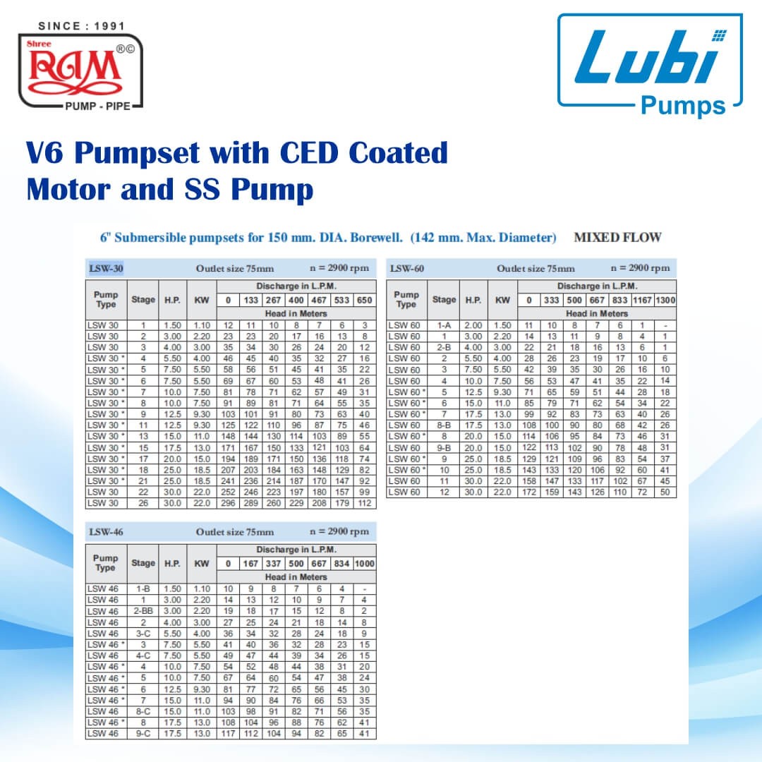 LUBI V6 Pumpset with CED Coated Motor and SS Pump